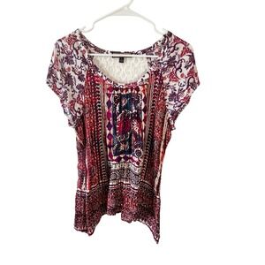 Anthropologie Olive Hill Short‎ Sleeved Paisley Print Top Size Large Boho